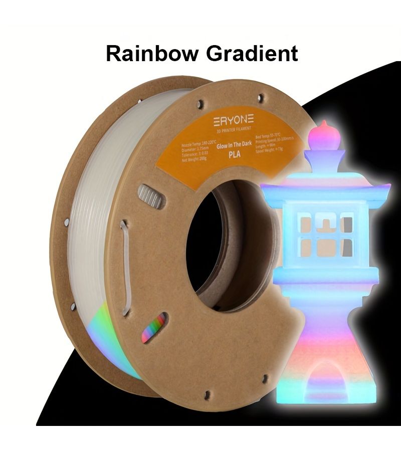ERYONE Luminous Orange PLA Glow In The Dark 3D Printer Filament 1.75mm 200g Spool - Image 1
