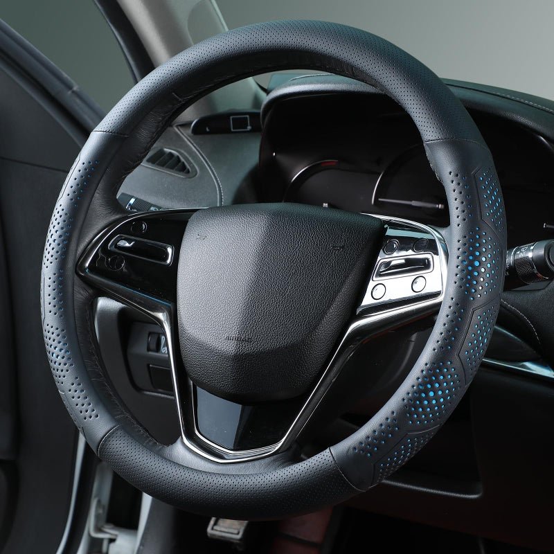 Yangday Leather Steering Wheel Cover for Toyota RAV4 Corolla Camry Highlander 14515 inches Car Steering Wheel Cover with NonSlip Breathable Blue - Image 3