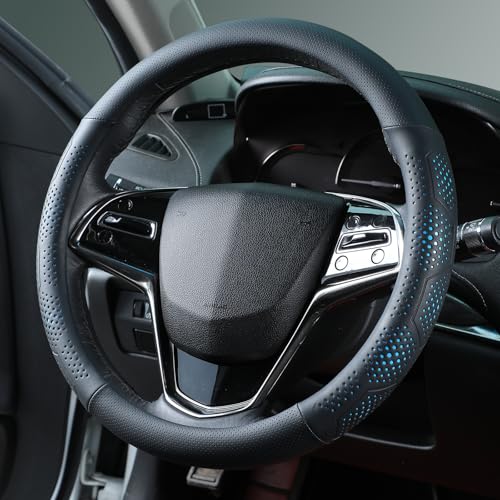 Yangday Leather Steering Wheel Cover for Toyota RAV4 Corolla Camry Highlander 14515 inches Car Steering Wheel Cover with NonSlip Breathable Blue - Image 1