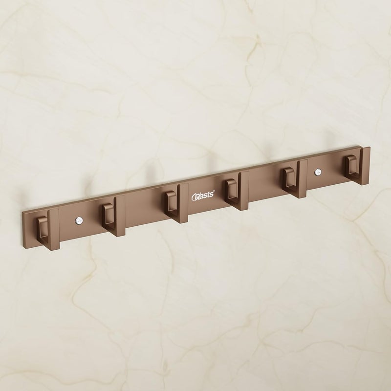 Crasts Aluminium Stainless Steel Cloth Hanger Wall Mounted with 6 Hooks for BathroomKitchenDoor Cloth HangerTowel HangerKeys Holder 1 Copper Metallic - Image 1