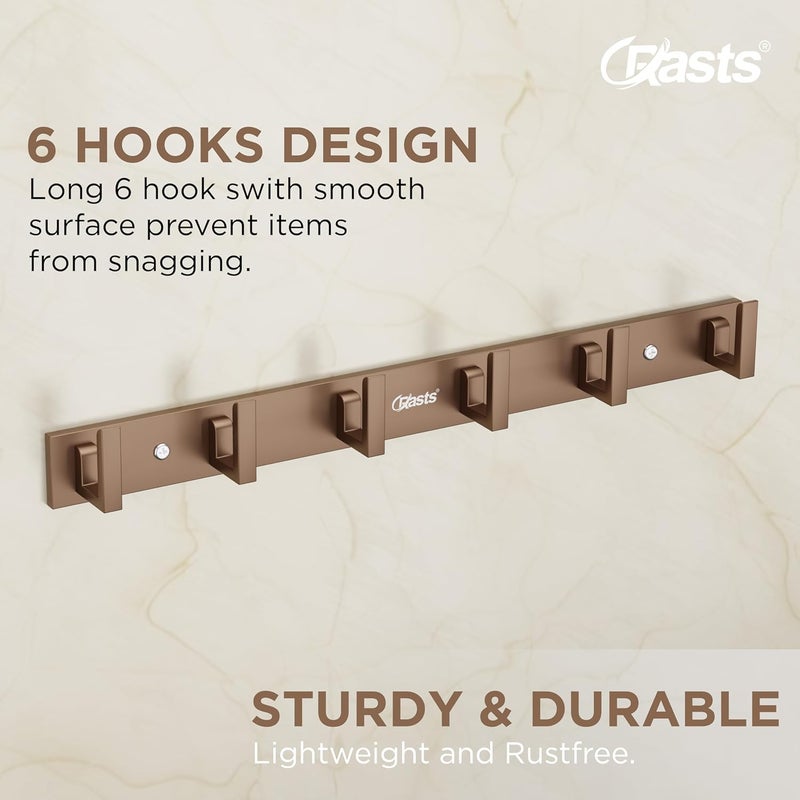 Crasts Aluminium Stainless Steel Cloth Hanger Wall Mounted with 6 Hooks for BathroomKitchenDoor Cloth HangerTowel HangerKeys Holder 1 Copper Metallic - Image 3
