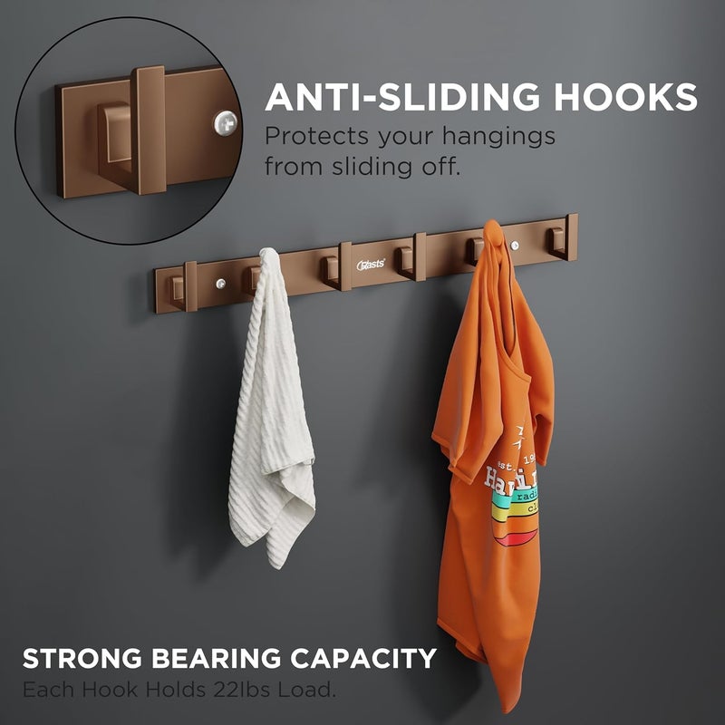 Crasts Aluminium Stainless Steel Cloth Hanger Wall Mounted with 6 Hooks for BathroomKitchenDoor Cloth HangerTowel HangerKeys Holder 1 Copper Metallic - Image 4