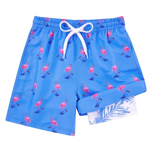 Cozople Teen Boys Swim Trunks Size 14-16 Beachwear Swimsuit Stretchy Boxer Brief Liner Swim Shorts Novelty Flamingo Graphic Quick Dry UPF Beach Board Shorts for Teens Beachwear - Image 4