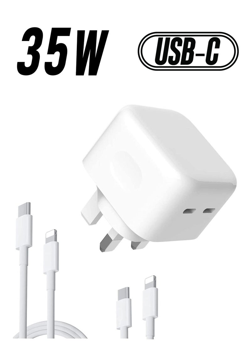 ELTRAZONE Original 35W USB-C Power Adapter For iPhone 14 13 12 11 Pro Max 14 Plus XS XR XS Max iPad Pro Macbook Dual Type C Port PD Fast Charging UK Plug Wall Charger - Image 1