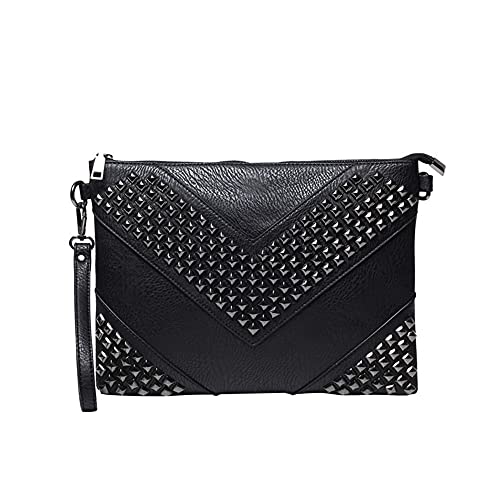 NIGEDU Oversized Clutch Bag Purse Women PU Leather Crossbody Shoulder Bags Studded Wristlet Handbag Rivet Envelope Clutches (Black) - Image 1
