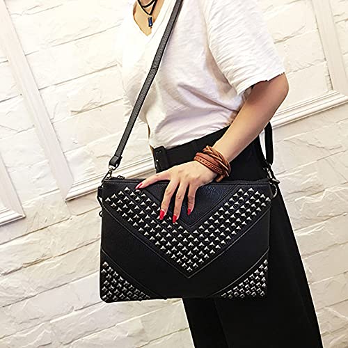 NIGEDU Oversized Clutch Bag Purse Women PU Leather Crossbody Shoulder Bags Studded Wristlet Handbag Rivet Envelope Clutches (Black) - Image 3