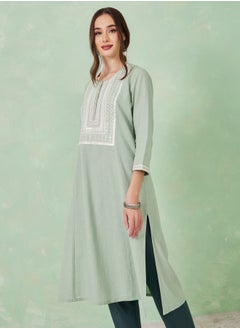 Cotton Embroidered Kurta with Side Slit