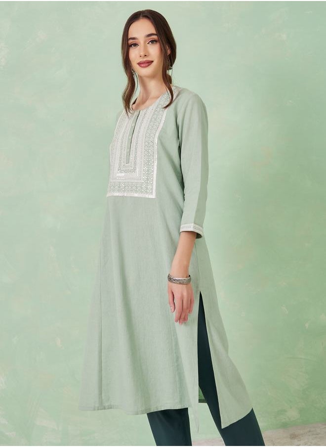 Styli - Cotton Embroidered Kurta with Side Slit - Image 1