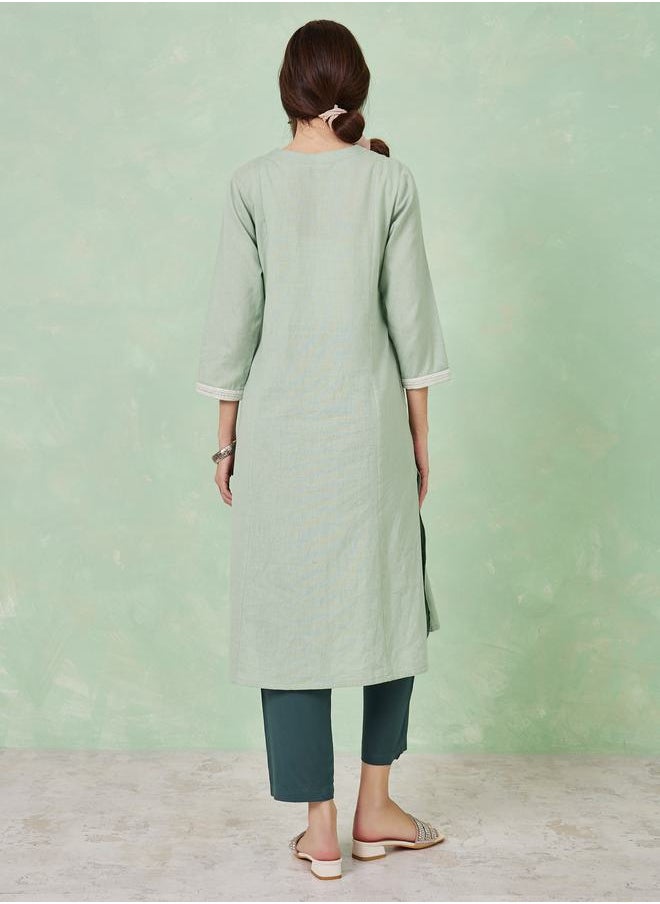 Styli - Cotton Embroidered Kurta with Side Slit - Image 1