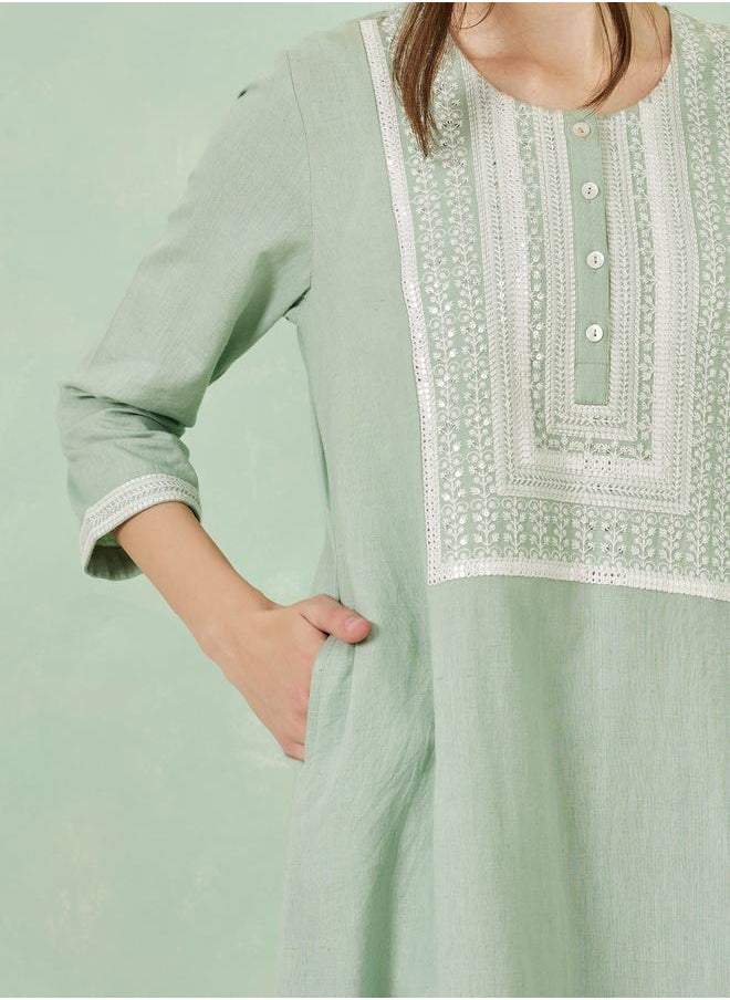 Styli - Cotton Embroidered Kurta with Side Slit - Image 1