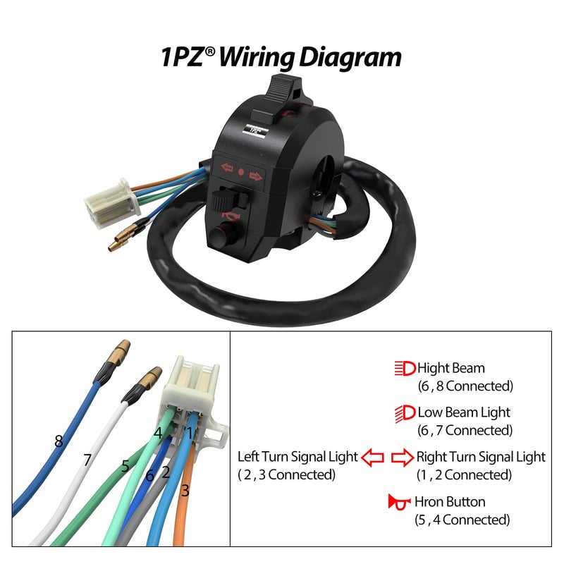 1PZ SR1-H01 Universal Light Turn Signal Switch + Flasher Relay + Horn Replacement for Honda KTM Suzuki Kawasaki Yamaha Motorcycle Dirt Bike - Image 2