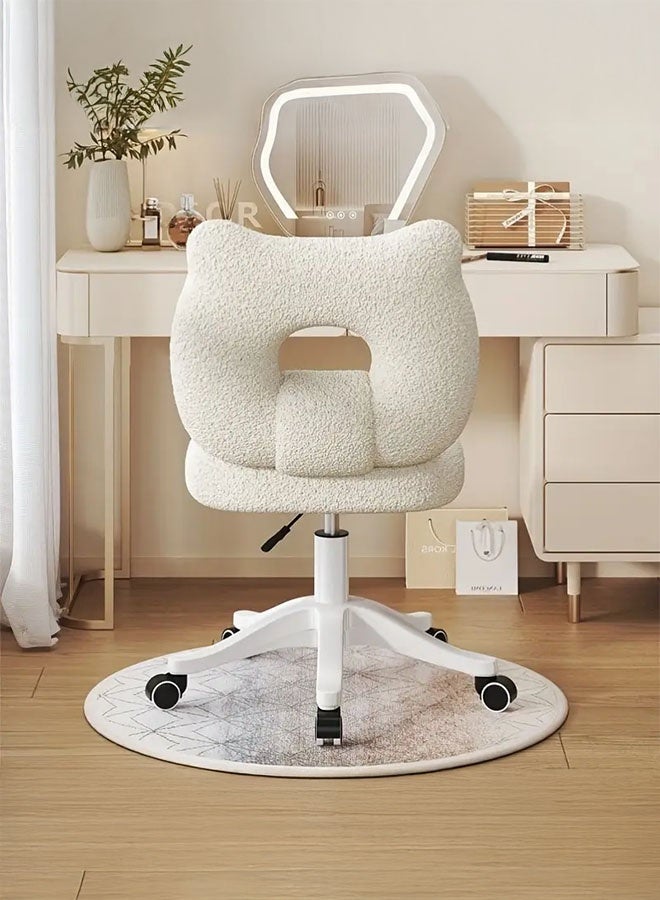ملبوس كرسي مكياج أبيض من الفرو مع مسند ظهر - مقعد ناعم من شيرلينغ، ارتفاع قابل للتعديل، كرسي مريح لمكتب المنزل وغرفة النوم، كرسي لتسريح الشعر - Image 3