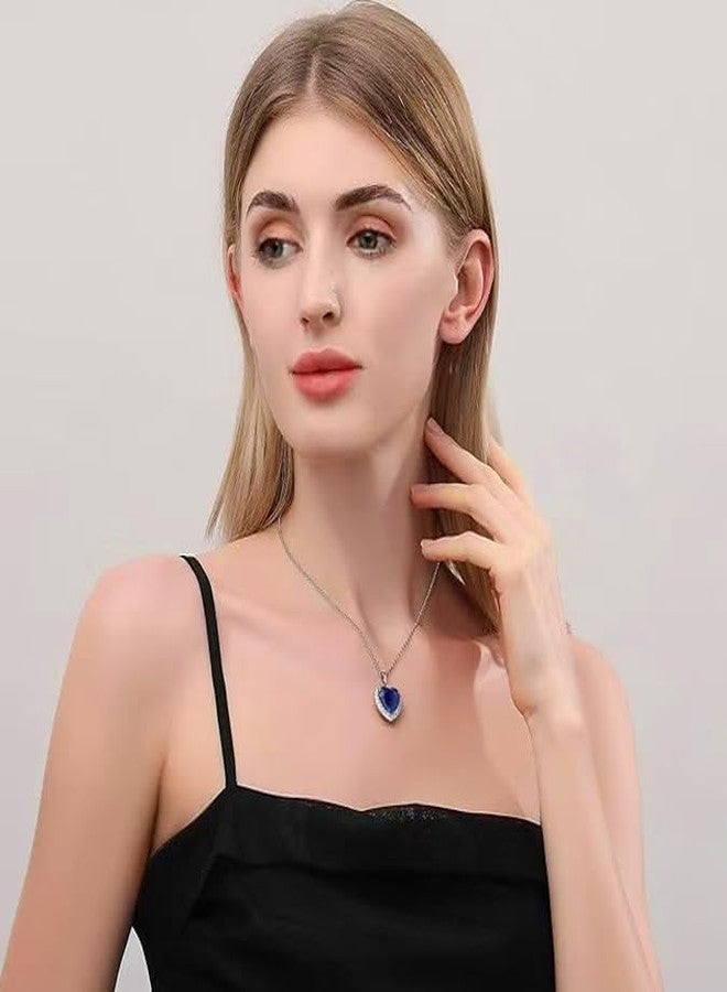 Mingkeda Titanic Heart The Ocean Simulated Blue Sapphire, Silver Necklace Pendants Jewelry Titanic Jewelry Gifts for Woman, 26, Silver, Cubic Zirconia - Image 5