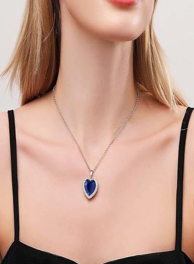 Mingkeda Titanic Heart The Ocean Simulated Blue Sapphire, Silver Necklace Pendants Jewelry Titanic Jewelry Gifts for Woman, 26, Silver, Cubic Zirconia - Image 3