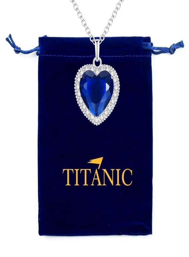 Mingkeda Titanic Heart The Ocean Simulated Blue Sapphire, Silver Necklace Pendants Jewelry Titanic Jewelry Gifts for Woman, 26, Silver, Cubic Zirconia - Image 1