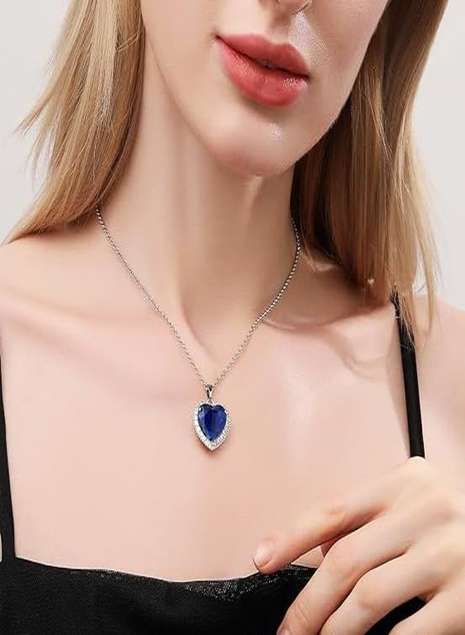 Mingkeda Titanic Heart The Ocean Simulated Blue Sapphire, Silver Necklace Pendants Jewelry Titanic Jewelry Gifts for Woman, 26, Silver, Cubic Zirconia - Image 2