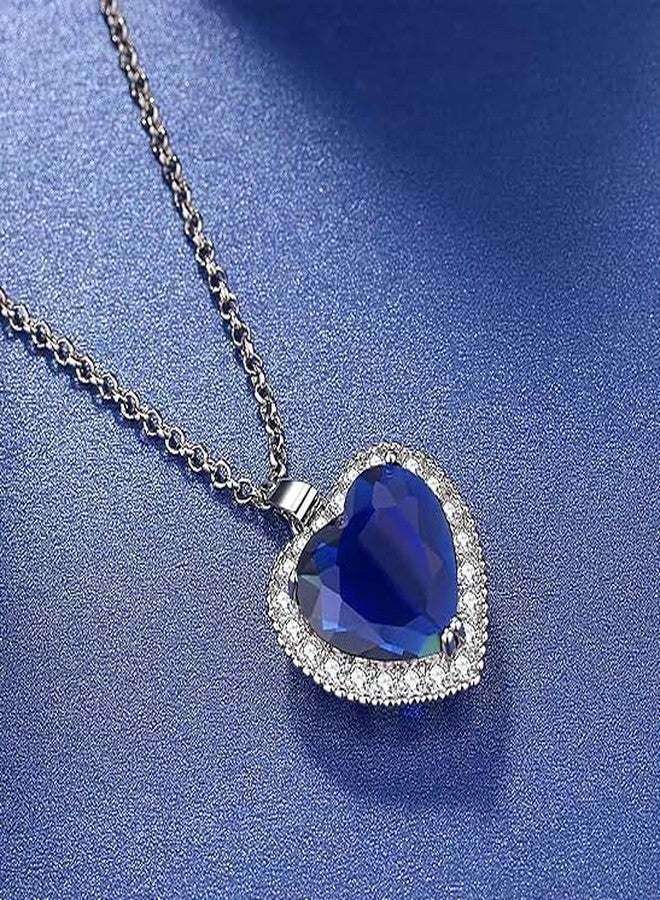 Mingkeda Titanic Heart The Ocean Simulated Blue Sapphire, Silver Necklace Pendants Jewelry Titanic Jewelry Gifts for Woman, 26, Silver, Cubic Zirconia - Image 4