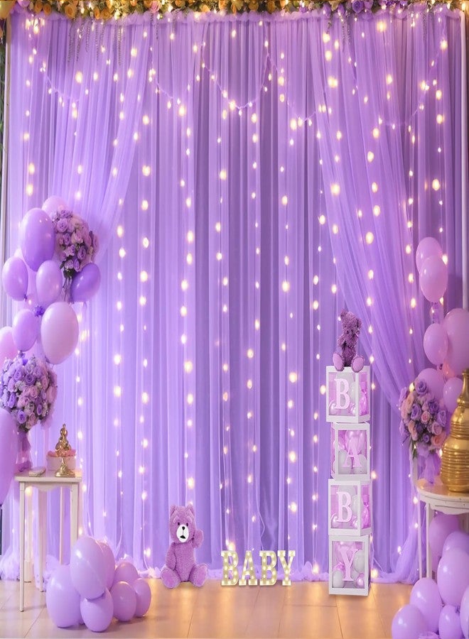 Suppromo Lavender Tulle Photo Backdrop Curtain with Lights String for Parties Wedding Bridal Shower Sheer Lavender Curtain Backdrop for Birthday Baby Shower Photo Booth Photography 10ft x 10ft - Image 4