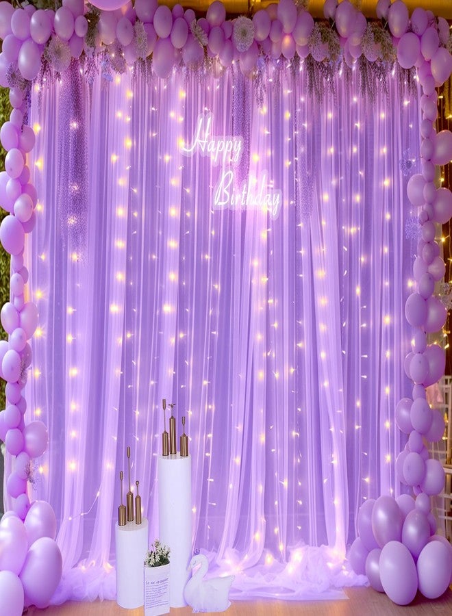 Suppromo Lavender Tulle Photo Backdrop Curtain with Lights String for Parties Wedding Bridal Shower Sheer Lavender Curtain Backdrop for Birthday Baby Shower Photo Booth Photography 10ft x 10ft - Image 3