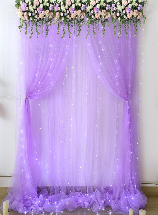 Suppromo Lavender Tulle Photo Backdrop Curtain with Lights String for Parties Wedding Bridal Shower Sheer Lavender Curtain Backdrop for Birthday Baby Shower Photo Booth Photography 10ft x 10ft - Image 2