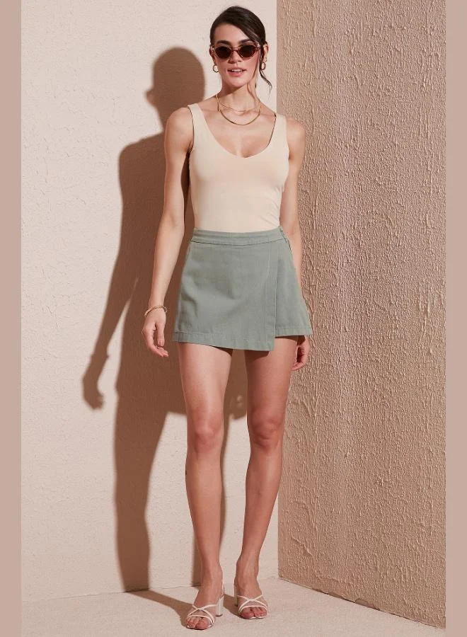 Lela Lela Cotton Zippered Asymmetrical Mini Short Skirt Women's SHORT SKIRT 668YP4411