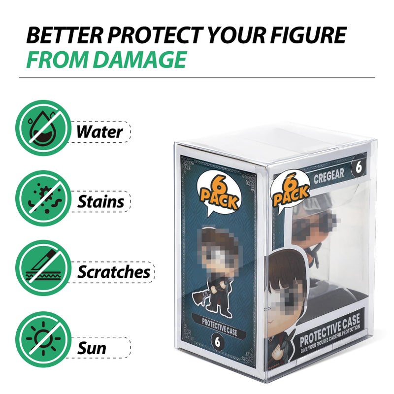 CreGear 6 Pack Protectors Case Apply for Funko- 4" Inch-Pop Vinyl Figures, 0.38mm Crystal Clear Plastic Protector Cases, Heavy Duty Display Box with Protective Film & Locking Tab - Image 2