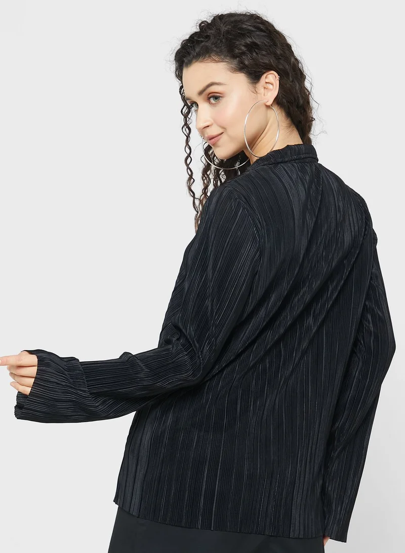 MONKI Tie Detail Plisse Top