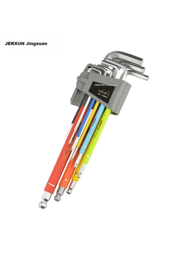 Jerxun Colorful Hex Key Set, 9 Pieces, L-shaped Extended Ball-end And Flat-end Hex Screwdriver, Metric Wrench - Image 1
