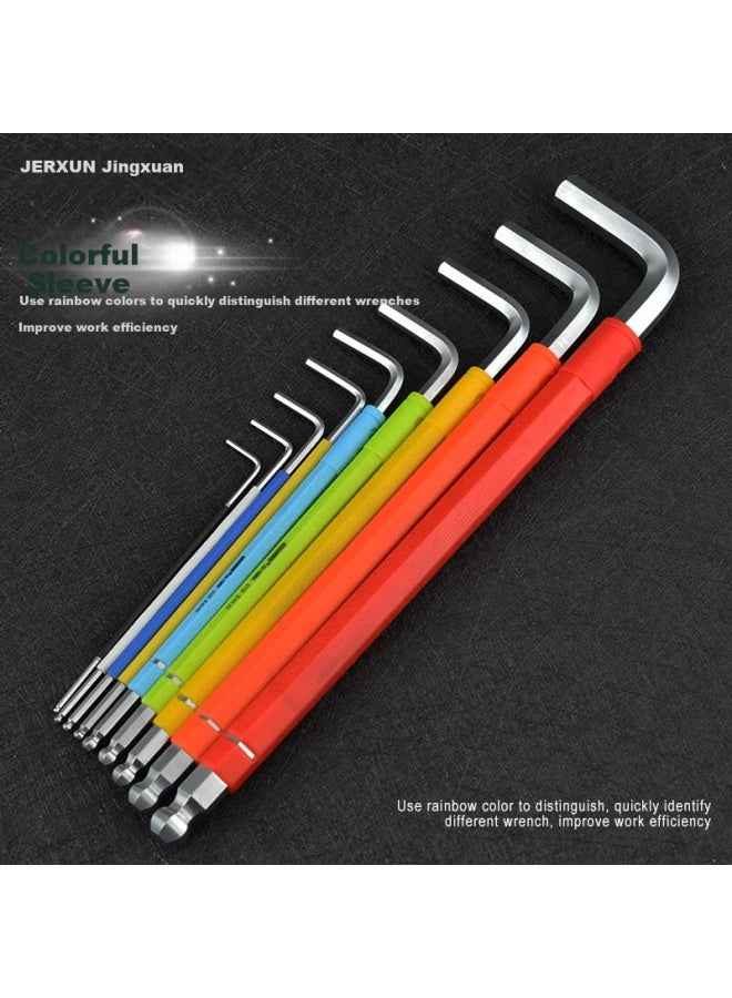 Jerxun Colorful Hex Key Set, 9 Pieces, L-shaped Extended Ball-end And Flat-end Hex Screwdriver, Metric Wrench - Image 2