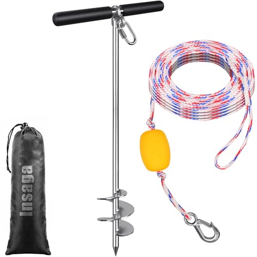 Insaga 36 Sand Anchor for Boat with 32ft Rope 304 Stainless Steel Boat Sand Anchor with Crossbar Fully Welded Screw in Boat Anchor for Kayak Jet Ski Pontoon Shallow Water Beach and Sandbar Use - Image 1