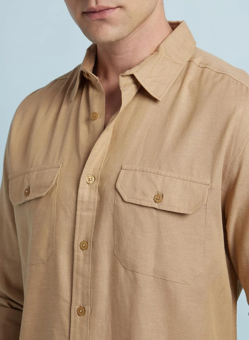 Dennis Lingo Beige Men's Beige Cotton Blend Solid Regular Fit Shirt for Men | Best Price UAE
