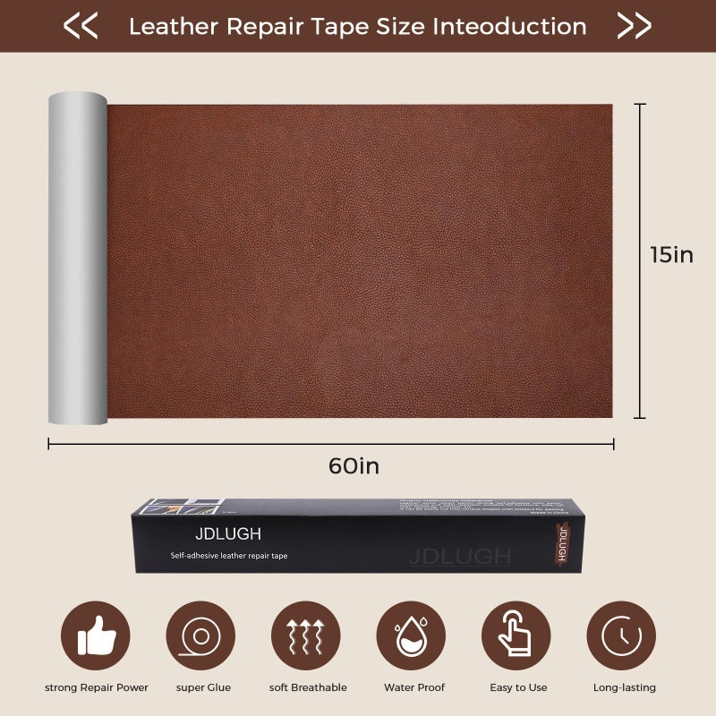 JDLUGH Sofa Leather Repair Patch Tape, Large Self Adhesive Couch, Car Seat, Office Chair, Leather Furniture, Vinyl Repair Patch Kit for Furniture (15x60 Inch, Brown) - Image 3