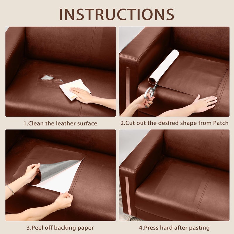 JDLUGH Sofa Leather Repair Patch Tape, Large Self Adhesive Couch, Car Seat, Office Chair, Leather Furniture, Vinyl Repair Patch Kit for Furniture (15x60 Inch, Brown) - Image 4