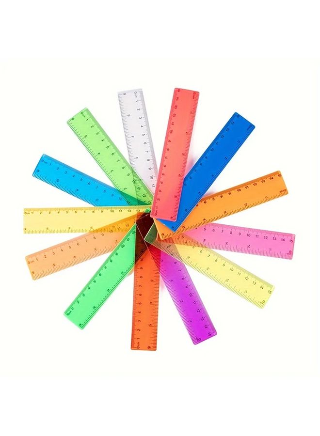 6Pcs Assorted Color Plastic Rulers 6 Inch Durable Measuring Tools For School Office - Image 2