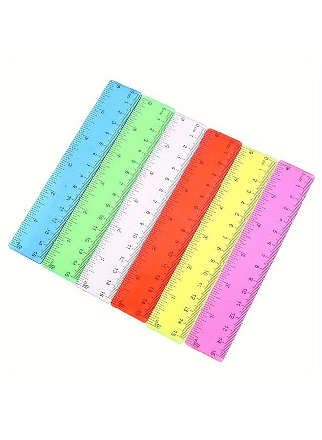6Pcs Assorted Color Plastic Rulers 6 Inch Durable Measuring Tools For School Office - Image 3