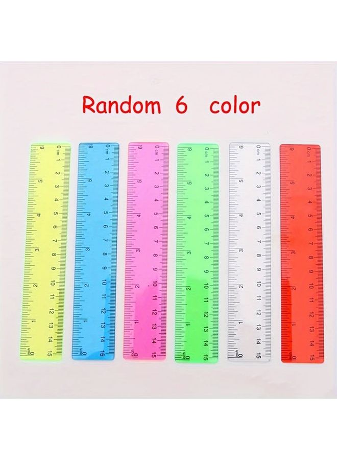 6Pcs Assorted Color Plastic Rulers 6 Inch Durable Measuring Tools For School Office - Image 1