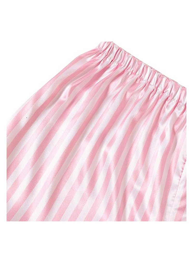 Caprisious Women's Striped Satin Pajamas: Short Sleeve Top & Shorts Set - Luxurious Comfort for Blissful Nights  - Image 3