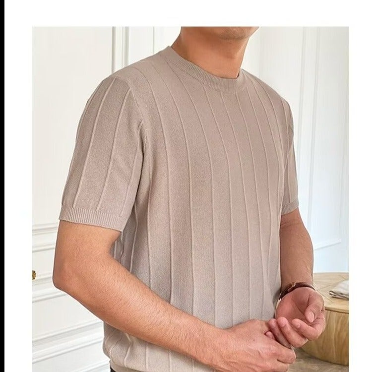 2024 Arrival Korean Style Slim-Fit Knitted Round Neck Short-Sleeved T-Shirt Men'S Trendy T-Shirt Yuppie T-Shirt Men - Image 5