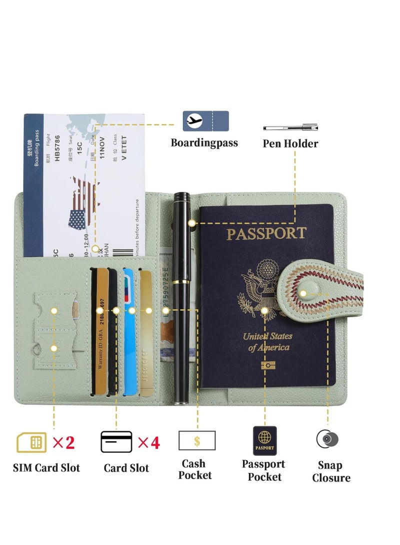KASTWAVE Passport Holder, Leather Passport Card Slot, Passport Cover for Women Men, assport Case/Wallet, Travel Essential Cruise Must Have Passport Wallet Slim and Portable for Travel (Green)  - Image 2
