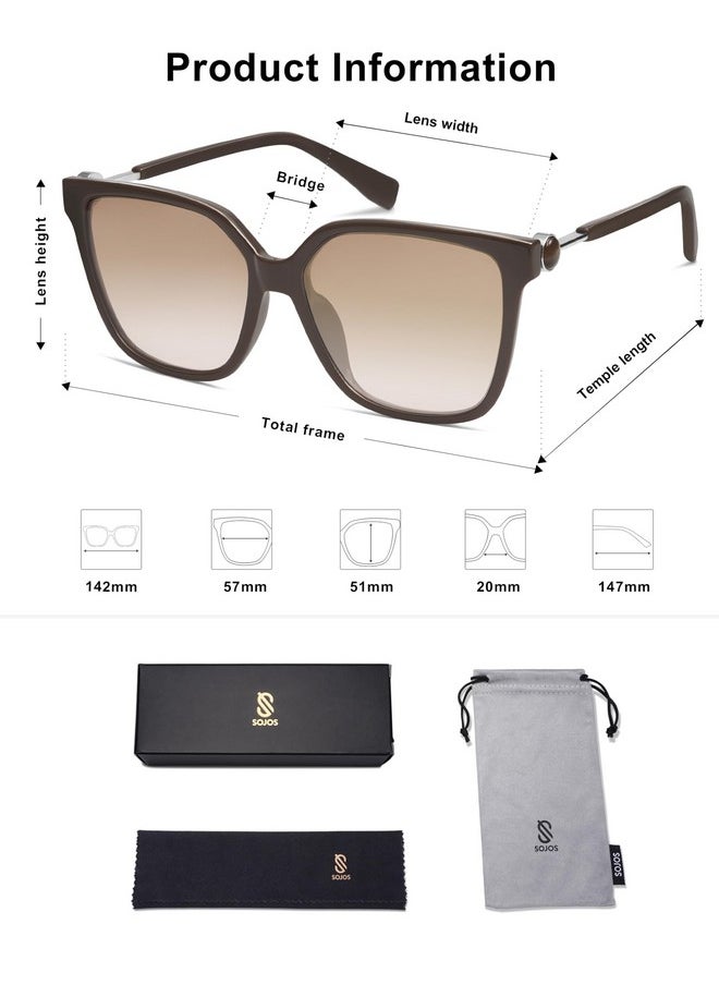 Sojos Fashion Square Sunglasses For Women Trendy Uv Protection Lens Womens Sunnies Sunglasses Sj2196, Dark Brown Frame/Light Brown Grading Lens  - Image 5