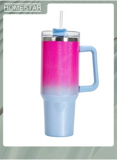 HOMESTAR Thermal Mug with Straw Double-Walled Vacuum Insulated Car Mug, Travel Mug With Handle And Straw, For Iced Coffee, Hot or Cold Tea with gradient color  - Image 1