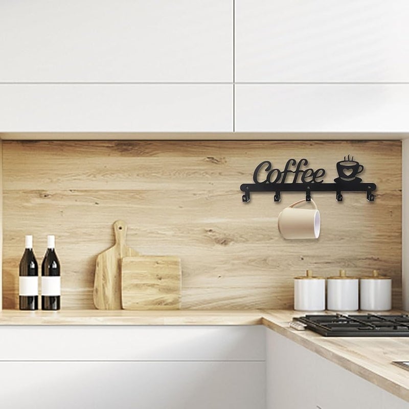 Black Metal Mug Hanging Rack Holder Wall Mounted for Kitchen Cup Storage and Display - Image 3