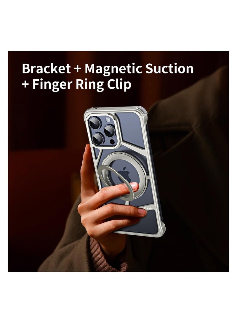 SYOSI New Metal Hollow Phone Case for iPhone 15 Pro Max, Protective Aluminum Bumper with Stand, Magnetic Suction Bracket, Heat Dissipation Design - Image 5