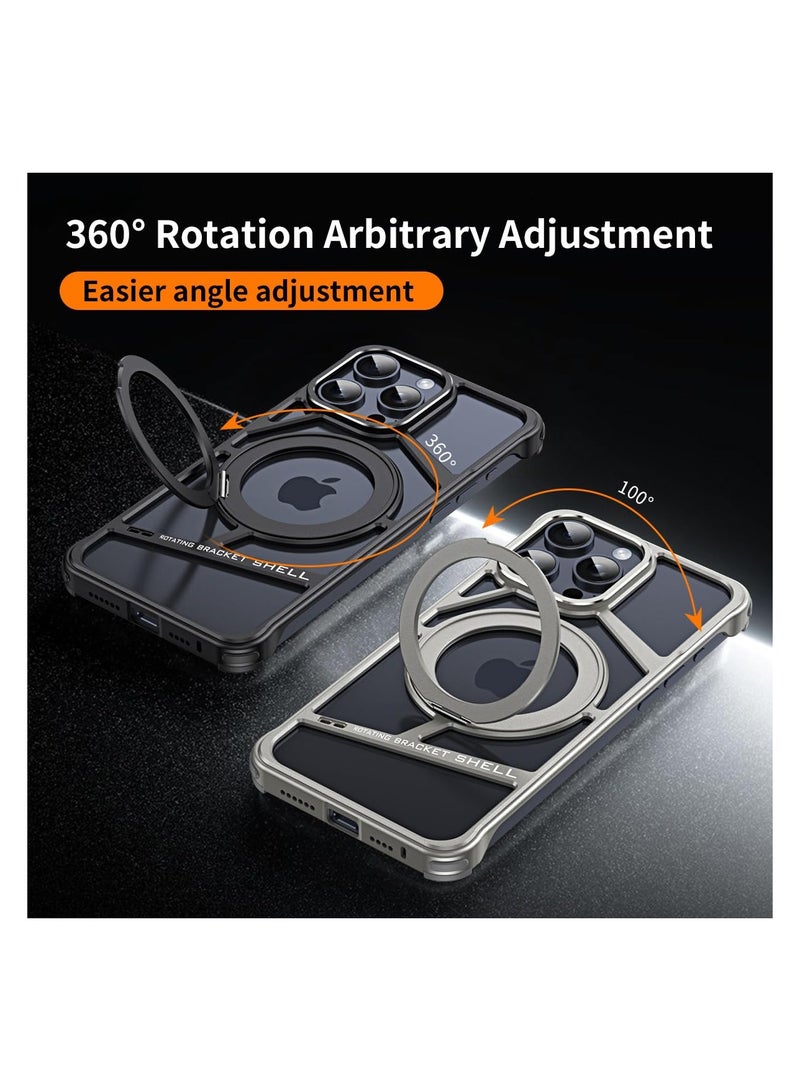 SYOSI New Metal Hollow Phone Case for iPhone 15 Pro Max, Protective Aluminum Bumper with Stand, Magnetic Suction Bracket, Heat Dissipation Design - Image 3