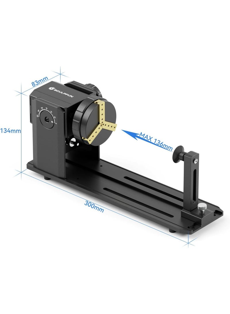 سكلبفون SCULPFUN RA Pro جهاز القبض الدوار لمطابع الليزر،وحدة دوارة ليزر متعددة الوظائف 3 في 1 بزاوية قابلة للتعديل ب 180 درجة،جهاز القبض الدوار المحوري Y لعمليات نكش الأجسام الأسطوانية،الكواب،الحلقات - Image 2