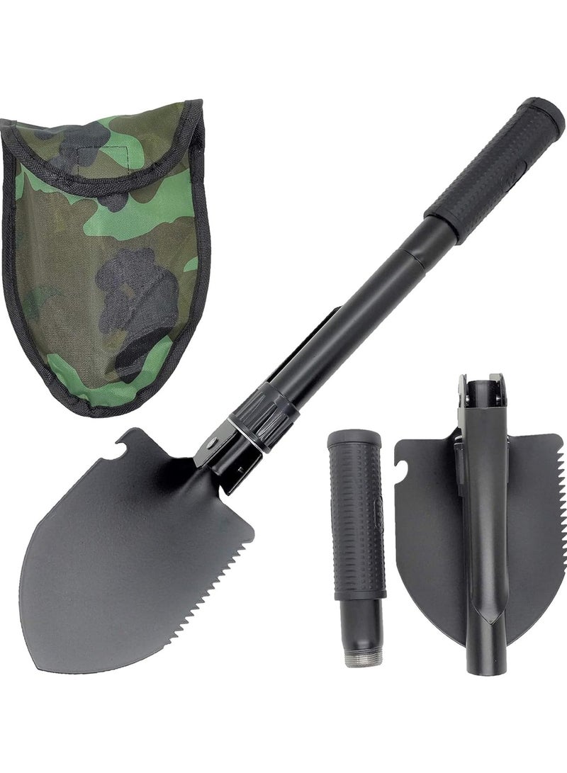 مخطوطات مجرفة قابلة للطي متعددة الوظائف، مجرفة حفر الثلج للتخييم مع حقيبة تخزين بوصلة للبقاء على قيد الحياة، والتخييم، والرحلات، والبستنة، وطوارئ السيارة (41 سم) - Image 1