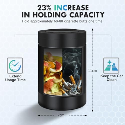 THIKPO Car Ashtray with Lid, Portable Ashtray for Car, Mini Car Trash Can, Detachable Stainless Steel Smokeless Ash Tray with LED Blue Light - Image 4