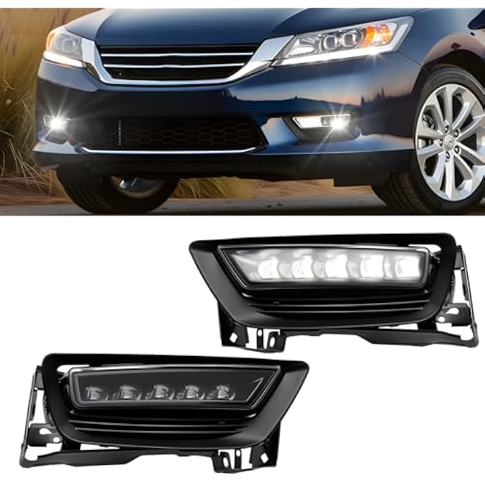 بوكسلايت مصابيح ضباب LED مناسبة لسيارة هوندا أكورد سيدان موديلات 2013 و2014 و2015 غير متوافقة مع نظام هايبرد مع تسخير التبديل وعدسة شفافة - Image 2
