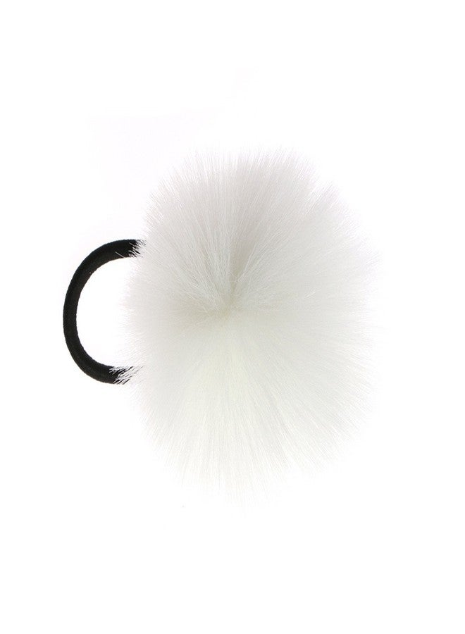 LKXHarleya 2pcs Hair Tie, Pom Pom Elastic Hair Tiles Flurry Ball Hair Ponytail Holder, Faux Rabbit Fur Hair Accessories, White, 2 Count - Image 1