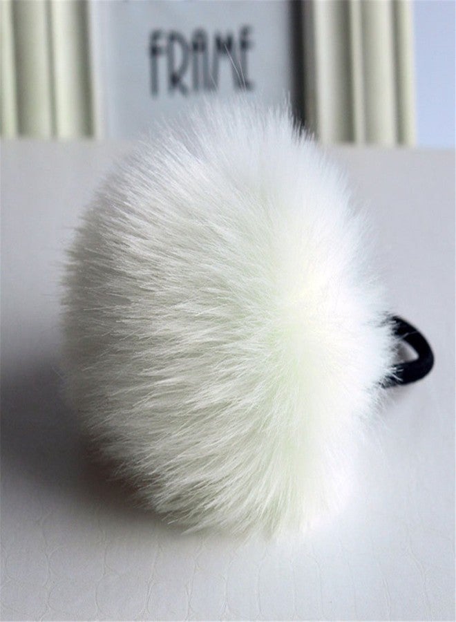LKXHarleya 2pcs Hair Tie, Pom Pom Elastic Hair Tiles Flurry Ball Hair Ponytail Holder, Faux Rabbit Fur Hair Accessories, White, 2 Count - Image 2